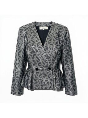 Dior Vintage Jacket Peplum All Over Pattern 9 Silver